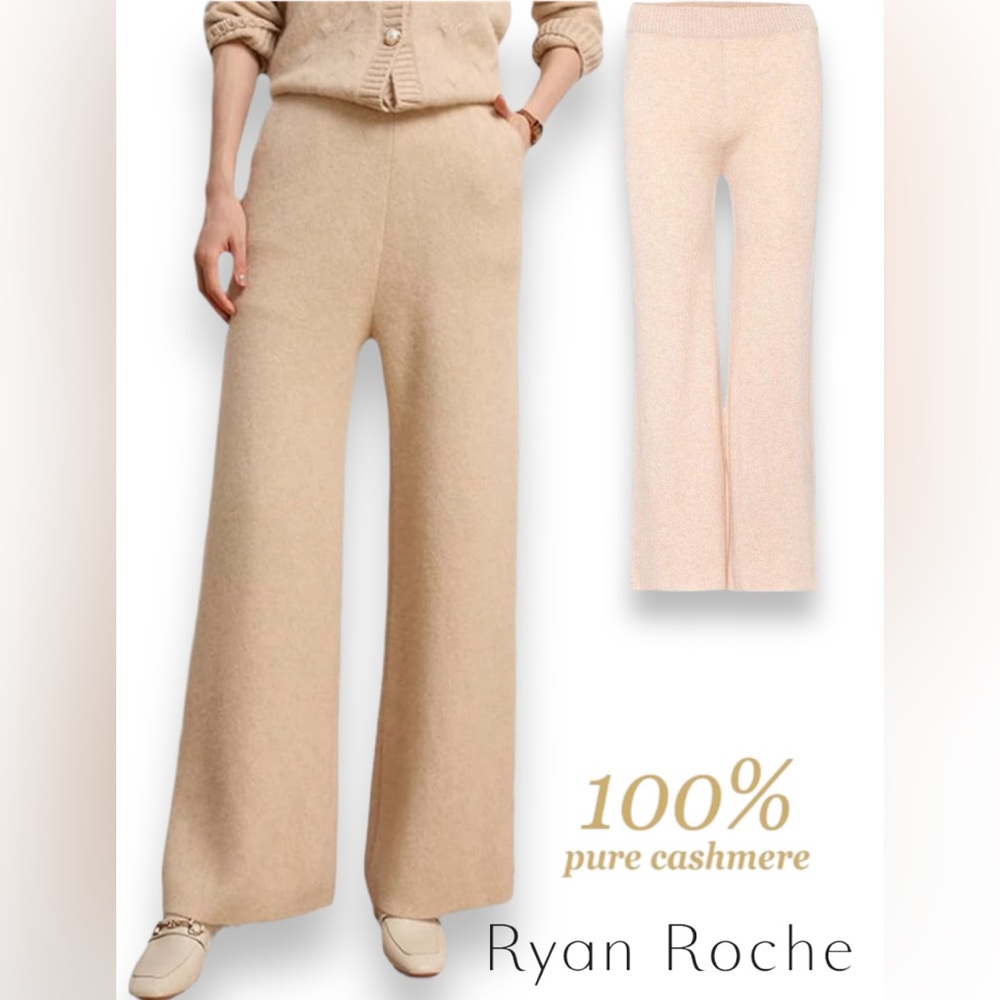 MEDIUM RYAN ROCHE Autumn Winter Women 100% Cashmere Pants Soft High-Waist